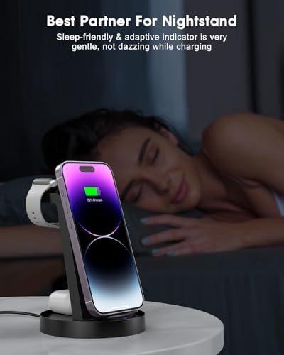 All-in-One 3-in-1 Wireless Charging Station for Apple Devices – Fast Charger Dock for i Phone 11-16 Pro Max, Apple Watch & Air Pods – Sleek, Compact Design with Enhanced Compatibility and Speed for Effortless Power Management