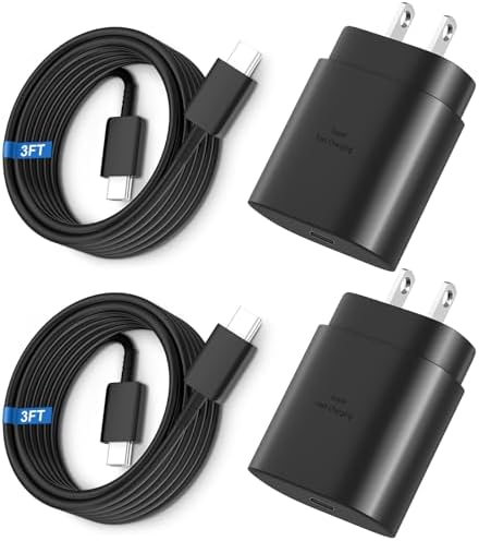 High-Speed 25 W Type C Wall Charger for Samsung Galaxy S25 Series – Includes Dual 10 FT USB-C Cables for Enhanced Flexibility and Safety – Lightning-Fast Charging with Compact Design for Travel Enthusiasts and Everyday Users