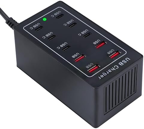 High-Powered 65 W 10-Port Charging Hub – 6 USB-C & 4 USB-A Ports for Fast, Efficient Charging of i Phone 16 Pro, Mac Book Pro/Air, i Pad Pro – Compact Desktop & Wall-Mount Design with Safety Features for Home Office Optimal Performance