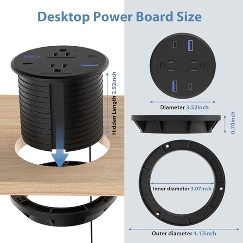 Transform Your Workspace with the Recessed Conference Power Strip Socket – Versatile 2-Outlet Charging Station with Dual USB Ports for Rapid Device Powering and Enhanced Organization in Professional Settings