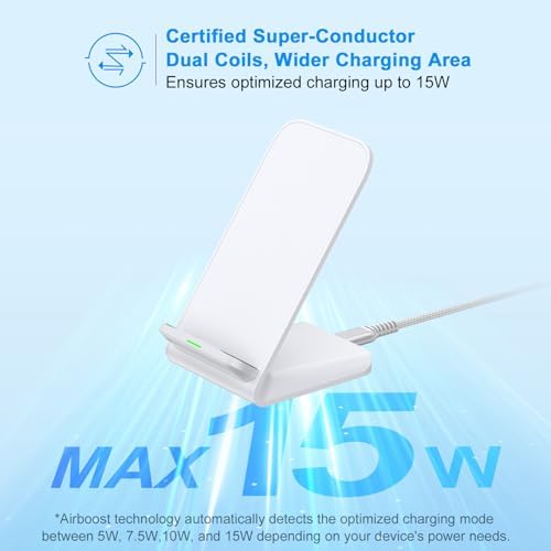 Dual 15 W Fast Wireless Charger Stand for Samsung Galaxy S25/S24 & i Phone 15 – 2-Pack Cordless Charging Dock with Enhanced Compatibility for Android Devices – Sleek Design for Home and Office Use