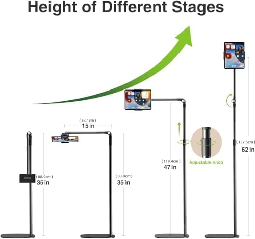 Revolutionize Your Reading Experience with the Elitehood Height Adjustable Tablet Floor Stand – 360° Rotatable Holder for i Pad, Kindle, Galaxy Tab, and Smartphones – Perfect for Hands-Free Viewing and Enhanced Comfort in Any Setting – Durable Design with Heavy Base for Stability and Versatility