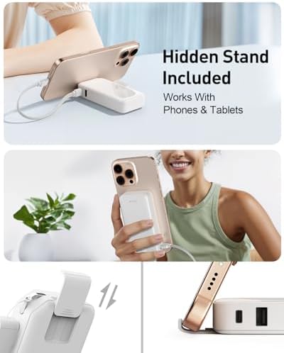 Ultra-Compact 10,000 m Ah i WALK Power Bank – 30 W PD Fast Charging with USB-C Ports & Built-in Stand for i Phone 16/15 Pro Max, Samsung S25/S24 Series – Essential Travel Battery Pack for On-the-Go Charging