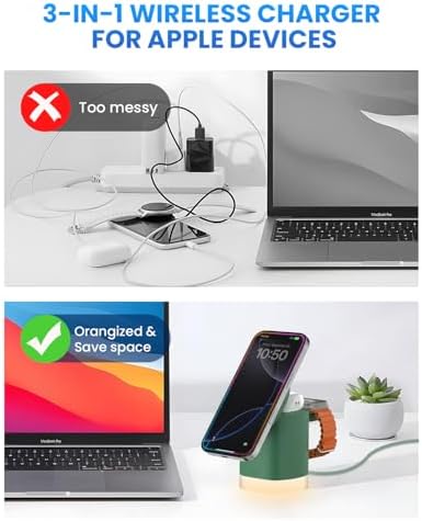 Travel-Ready Joy Geek 3-in-1 Wireless Charging Station – Fast Mag-Safe Charger for i Phone 16-12 Series, Apple Watch Series 10-2, and Air Pods Pro – Ultimate Compatibility and Speed for On-the-Go Lifestyle