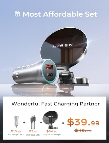 LISEN Mag Safe Car Charger with Ultra-Magnetic Phone Holder – High-Speed 15 W Wireless Charging for i Phone 12-16 Pro Max Plus – Secure Dashboard Mount for Seamless Navigation & Hands-Free Communication – Premium Automotive Accessory for Enhanced Driving Efficiency and Safety