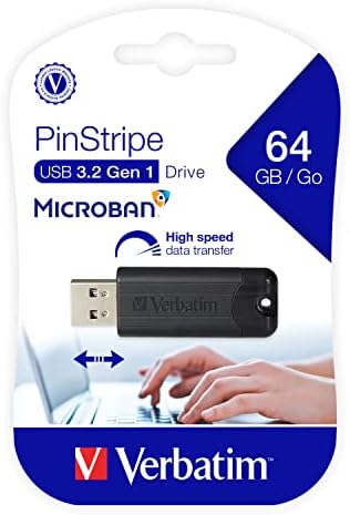 Verbatim 32 GB Pinstripe USB 3.2 Gen 1 Flash Drive – 10 Pack of Sleek Black Retractable Thumb Drives for Fast Data Transfer, Perfect for Home, Office, and Travel – Reliable Portable Storage Solution with Wide Device Compatibility