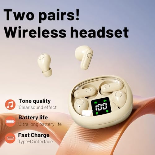 Khaki Bluetooth Earbuds – Ultra-Compact Noise Cancelling Headphones for Unmatched Comfort in Sleep, Sports & Work – Dual Pair Functionality with Invisible Design for Discreet All-Day Wear – Long Battery Life & Instant Bluetooth Connectivity for Seamless Audio Experience