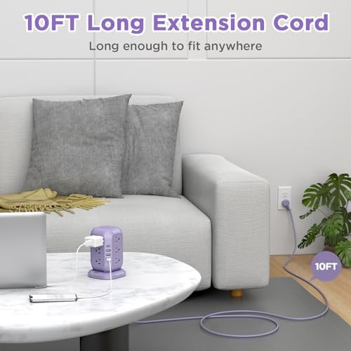 Ultimate Power Strip Tower with USB Ports – Ai Joy 12 AC Outlet Surge Protector and 4 USB Charging Station with 10 Ft Extension Cord, Overload Protection for Home, Office, and Dorm Use – Space-Saving Design for Enhanced Device Compatibility and Fast Charging
