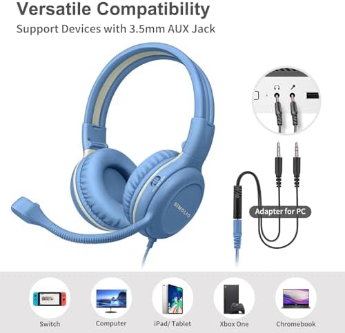 Stylish Pink Kids’ Headphones with Noise-Canceling Boom Mic – Simolio Wired On-Ear Stereo Headset for School, Gaming & Learning – Comfortable, Safe Volume Control & Durable Design for Girls, Teens & Students