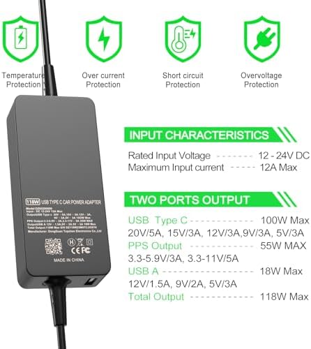 OSISZI 100 W Laptop Car Charger – Universal USB-C DC Adapter for Dell, HP, Lenovo, and More – Fast Charging with QC3.0 & PD 3.0 Technology for Efficient On-the-Go Power – Ideal for Students, Teachers, and Travelers – Robust Safety Features for Overheating & Short-Circuit Protection – Compatible with Cars, RVs, Yachts, and More