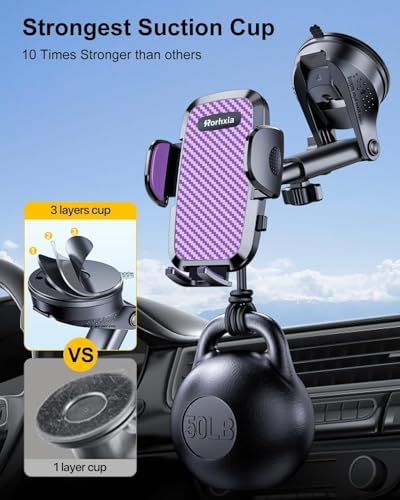 3-in-1 Phone Holders for Your Car [2025 Most Stable and Flexible Suction Cup] Vent Dashboard Windshield Cell Phone Car Mount Fit for iPhone, Samsung, All Phone – Enhanced Compatibility and Speed