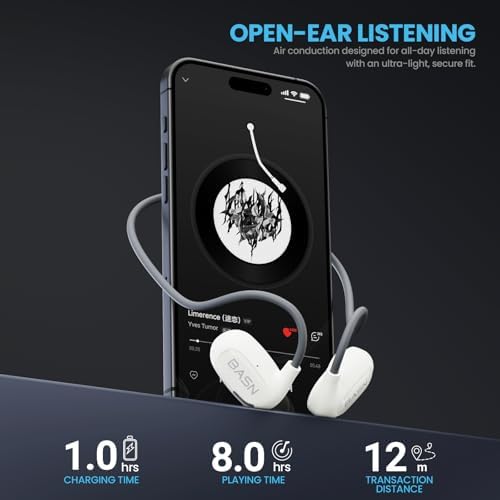BASN Air S1 Wireless Open Ear Headphones – Advanced Bluetooth 5.3 Technology for Seamless Audio Connectivity – Dynamic 16.2 mm Speakers Delivering Premium Sound Quality – IPX5 Sweat and Water Resistant for Ultimate Durability – Lightweight Ergonomic Design with Enhanced ENC Technology for Crystal Clear Communication – Ideal for Fitness, Running, Cycling, and Outdoor Activities