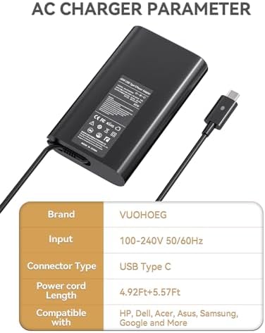 65 W USB-C Laptop Charger for Dell – Fast Charging Power Adapter for Latitude 5420/5520 & XPS 12/13 Series – Advanced Power Delivery with Universal Compatibility – Reliable Replacement Power Cord for Efficient Device Charging