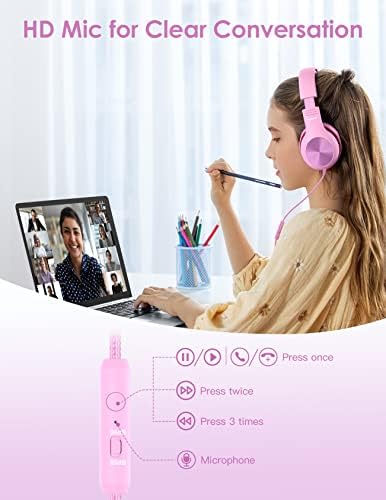 Premium Kids Over-Ear Headphones with Built-In Microphone – Safe Volume Control, Lightweight Dark Green Design for Online Learning & Travel, HD Sound Quality, Collaborative Audio Sharing Feature for Enhanced Learning Experiences