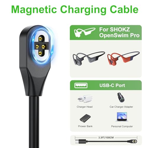 Charging Cable Compatible with SHOKZ OpenSwim Pro S710,Open-Ear Headphones Magnetic USB 4-Pin Charger Cord Cable for Shokz OpenSwim Pro S710(2Pack, 3.3ft) – Enhanced Compatibility and Speed