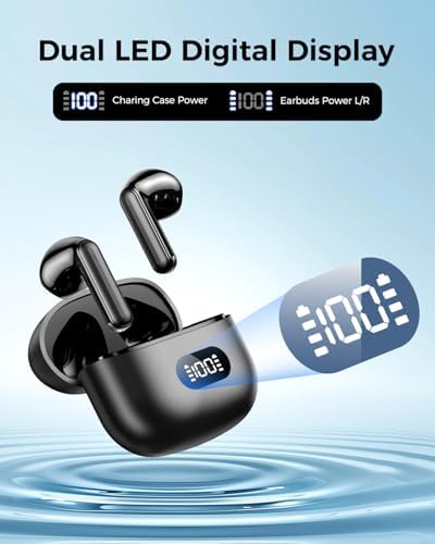 Revolutionary Bluetooth 5.4 Wireless Earbuds – Immersive Surround Sound with 48-Hour Playtime, IPX7 Waterproof for Ultimate Sports Performance, Tap-Control for Effortless Use, LED Display Charging Case – Perfectly Compatible with i Phone & Android Devices