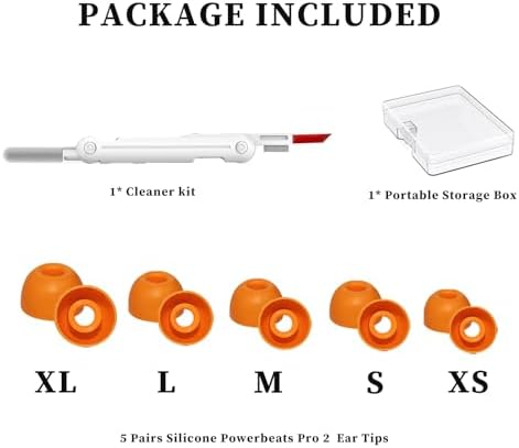 Revitalize Your Beats Powerbeats Pro 2 with Premium Electric Orange Silicone Earbud Tips – Ultimate Comfort & Noise Isolation for Every Ear Shape, 5 Pairs for Long-Lasting Listening Pleasure