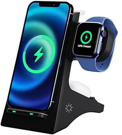 Revolutionary 4-in-1 Wireless Charging Station with Integrated Night Light – Fast Multi-Device Dock for i Phone 14/13/12/11, Apple Watch, Air Pods & Samsung Devices – Stylish Design for a Clutter-Free Charging Experience and Enhanced Compatibility