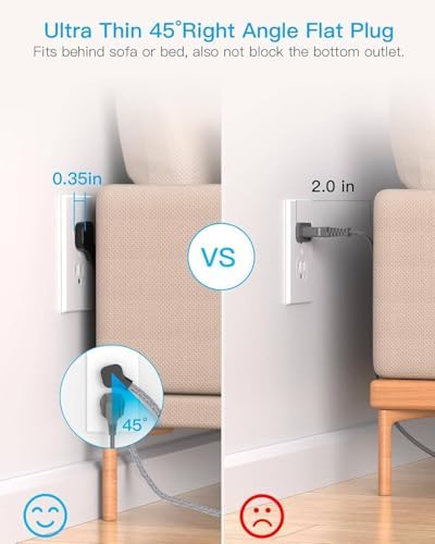 Maximize Your Power Efficiency with HANYCONY 5 Ft Ultra Thin Flat Plug Surge Protector Power Strip – 8 Outlet Extender & 4 Fast-Charging USB Ports (2 USB-C) for College Dorm Room Essentials – 1080 Joules Surge Protection & Wall Mount Design in Sleek Black Finish