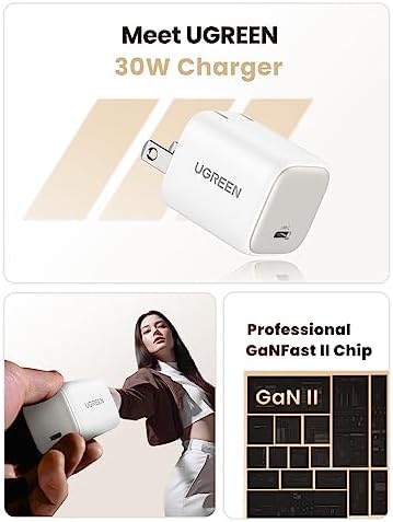 Ultra-Fast UGREEN 30 W USB C Charger – Foldable Ga N Power Adapter for i Phone 16/15/14/13 & Galaxy S25/S24/S23 – Compact Wall Charger with Programmable Power Supply for Optimal Charging Performance – Perfect for Travel & Everyday Use
