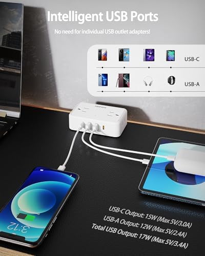 15 FT Under Desk Surge Protector Power Strip with 13 Outlets & 4 Fast Charging USB Ports – Dual Layer Desktop Clamp Charging Station for Home & Office – Enhanced Safety with 1700 Joules and Flexible Extension Cord