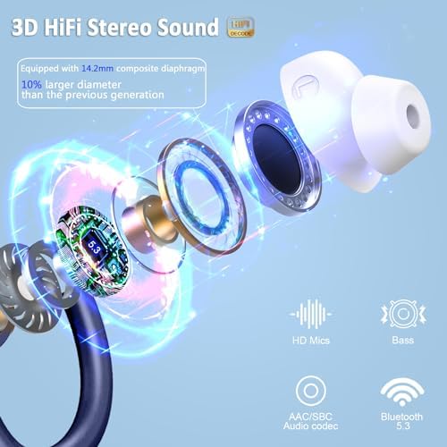 Premium Bluetooth 5.3 Wireless Earbuds – IP7 Waterproof Sport Headphones with 48-Hour Battery Life, Noise-Cancelling Mic, and 3 D Hi-Fi Stereo for Ultimate Workout Performance – Perfect for Running and Gym Enthusiasts