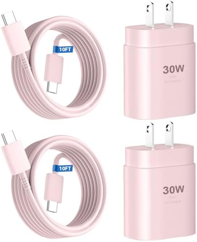 30 W Ultra-Fast USB C Wall Charger with 10 FT Cable in Stylish Purple Gradient | Rapid Charging Solution for Phone 15 Series & S24 Ultra Plus | Compact & Versatile Power Adapter for Modern Devices
