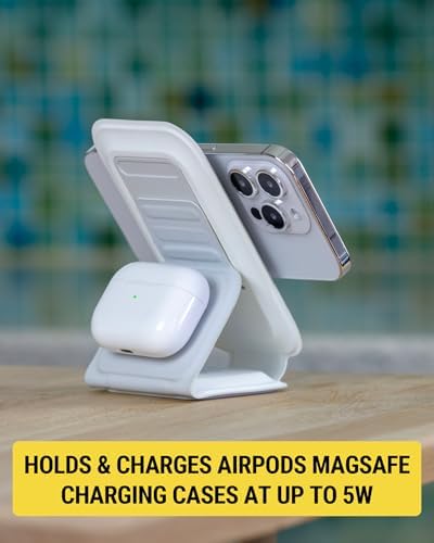 Scosche MSQFG2 N1 WT Magic Mount Travel 2-in-1 Magnetic Wireless Charging Station – Sleek Fast Charger for i Phone 12/13/14/15/16 Pro Max & Air Pods, Compact Foldable Design for Ultimate Portability and Enhanced Mag Safe Compatibility, White