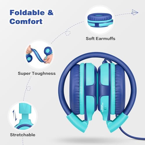 Chic Pink SIMOLIO Kids Headphones with Microphone – Volume-Limited Wired Design for Safe Listening – Adjustable Sound Levels (75/85/94 d B) for Hearing Protection – Perfect for School, Travel, and Home Use – Durable and Comfortable Fit for Active Young Listeners – Compatible with Smartphones & Tablets for Versatile Use