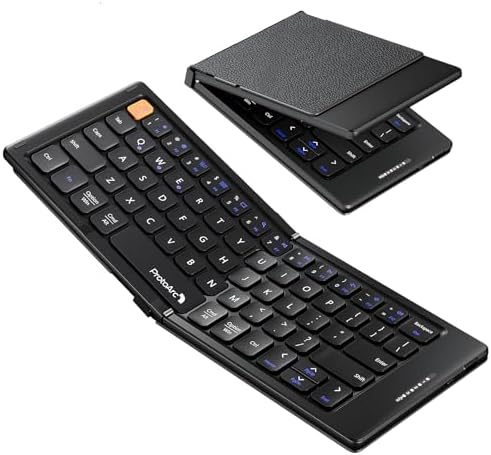 Proto Arc Portable Bluetooth Foldable Keyboard – Travel-Friendly Compact Design with PU Leather Cover for i Pad, i Phone, and Tablets – Rechargeable Wireless Mini Keyboard for Effortless Typing on the Go – Gray