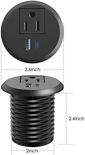 Revolutionize Your Workspace with the 2-Inch Desk Power Grommet Featuring PD 20 W USB-C Fast Charging, Ultra-Flat Plug Design, and Recessed Outlet for Seamless Cable Management – Perfect for Home or Office Use with 6 ft Power Cable (White)
