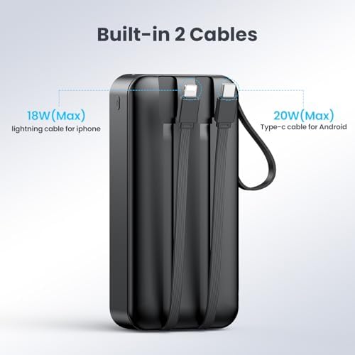 Massive 50000 m Ah Portable Power Bank with Dual Built-in Cables – 22.5 W Fast Charging for i Phone 16/15/14/13 Pro & Samsung Galaxy – Multi-Device Charging for Camping, Hiking & Outdoor Adventures – LED Display & Comprehensive Safety Features Included