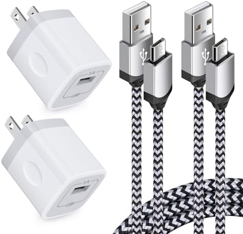 High-Performance Android Phone Charger Set: 4-Pack Micro USB Fast Charging Adapters with 6 ft Nylon Braided Cords for Samsung Galaxy S7, S6 Edge, Note 5, Moto G Series, and HTC – Durable, Tangle-Free Power Solution for Home & Travel