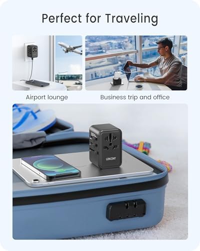 LENCENT 20 W Fast Charging Universal Travel Adapter – Compact International Power Converter with Dual USB and USB Type-C Ports – Ultimate Solution for Worldwide Device Charging in USA, UK, EU, and AUS (Black) – Reliable and Safe Charging for Global Explorers