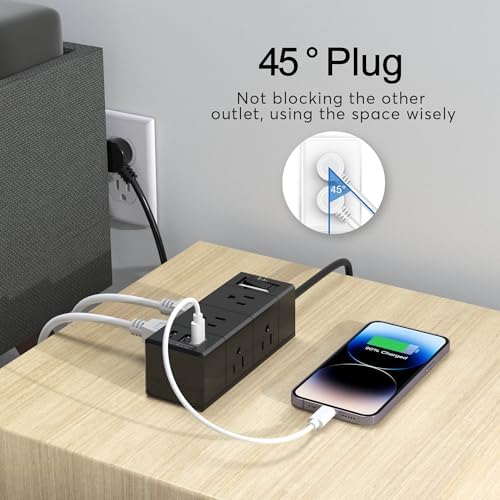 15 Ft Flat Plug Power Strip with 6 AC Outlets and 3 USB Ports – Tcstei Compact Extension Cord for Home, Office, and Dorm Room – Versatile ETL Certified Power Solution with Fast Charging and Space-Saving Design