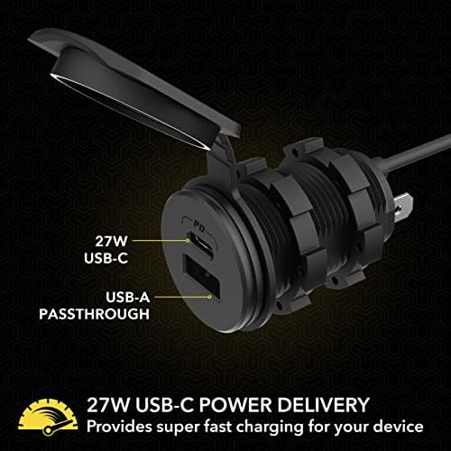 Scosche Power Volt 27 W USB PD 3.0 Type-C Car Charger for Apple Car Play & Android Auto – Ultra-Fast Charging with USB-A to USB-C Adapter for Cars, Trucks & Motorcycles – Compact, Versatile Power Solution for All Devices