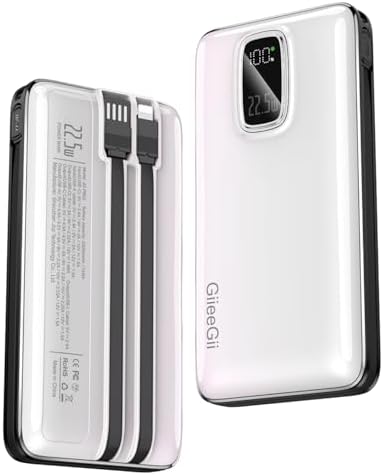 Ultimate 10000 m Ah Portable Power Bank with Built-In USB-C, USB-A & i OS Cables – 22.5 W Fast Charging Power Bank for i Phone 16/15/14/13, Samsung S24/S23/S22/S21, i Pad & More – Lightweight, Airline-Approved Charger for On-the-Go Convenience and Enhanced Device Compatibility