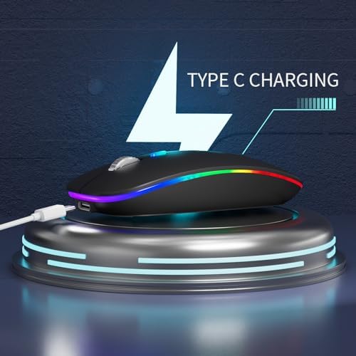 TENMOS Sleek LED Bluetooth Mouse – Ultra-Quiet Rechargeable Wireless Mouse with Type C Adapter for Laptops, Mac Books & i Pads – Bluetooth 5.1 & 2.4 GHz Universal Compatibility in Vibrant Blue – Perfect for Home, Office, and On-the-Go Productivity