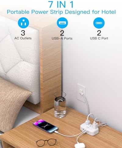 Optimize Your Travel Experience with One Beat Power Strip: 5 Ft Flat Extension Cord Featuring 3 AC Outlets & 4 USB Ports (2 USB-C) – Ideal for Cruise Ships, Dorm Rooms, and On-the-Go Charging – Compact, Non-Surge Protector Design for Enhanced Compatibility & Rapid Device Charging