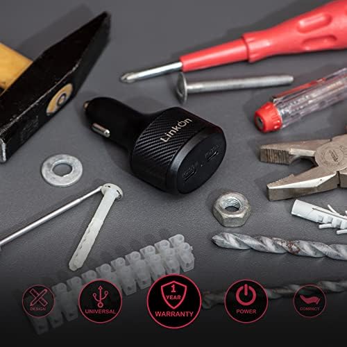 Experience Rapid Power with the Link On 84 W USB-C Car Charger: Dual-Port Fast Charging Adapter Featuring 60 W PD3.0 & 18 W QC3.0 for Mac Book, Dell XPS, Google Chromebook & More – Compact, Multi-Device Accessory with Enhanced Safety Mechanisms for Reliable Performance on the Road