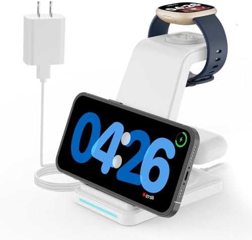 Revolutionize Your Charging Experience with the Joy Geek 3-in-1 Wireless Charger Station for Fitbit Versa 4/3 & Sense 2/Sense – Dual Functionality for Google Pixel Series & Pixel Buds – Fast, Efficient, and Stylish Power Solution in White