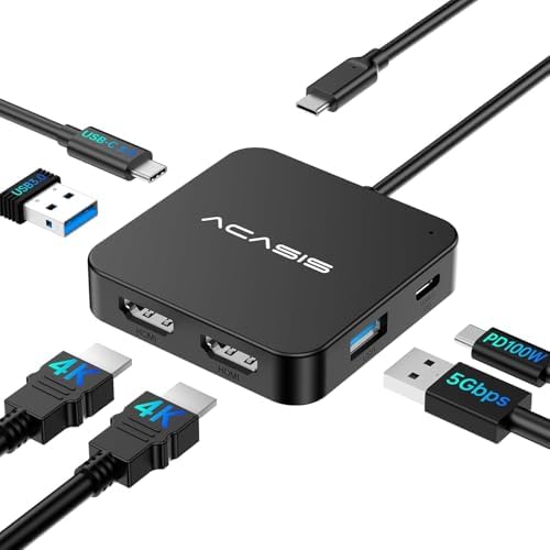 Elevate Your Work Efficiency with the ACASIS Dual HDMI Docking Station – Power Up with 100 W PD Charging, Experience Stunning 4 K Display, and Enjoy Lightning-Fast 5 Gbps USB-C & USB-A Connectivity for Dell, HP, Lenovo, Surface, and Yoga Laptops – The Ultimate All-in-One Hub for Professionals and Tech Lovers