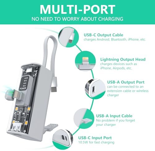 ONES 5000 m Ah Compact Fast Charging Power Bank – Lightweight Portable Charger with Smart Display & LED Lights – Ideal Travel Essential for i Phone 8/7/11/12/13/14/15/16 & USB-C Devices – Stay Powered Anywhere, Anytime
