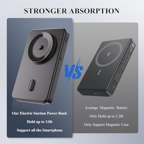 Suction-Enabled 5000 m Ah Wireless Power Bank – Ultra-Fast 22.5 W Portable Charger with USB-C for i Phone 16/15/14/13/12 & Android Devices – Sleek Blue Design for Effortless Charging on the Go