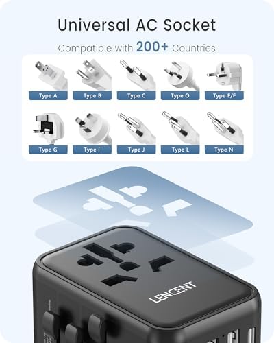 LENCENT 20 W Fast Charging Universal Travel Adapter – Compact International Power Converter with Dual USB and USB Type-C Ports – Ultimate Solution for Worldwide Device Charging in USA, UK, EU, and AUS (Black) – Reliable and Safe Charging for Global Explorers