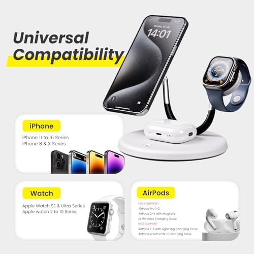 Revolutionize Your Charging Routine with the 15 W Magnetic Wireless Charging Stand – 3-in-1 Qi Fast Charger for i Phone 12-16 Series Pro Max, Apple Watch & Air Pods – Ultimate Desk Organizer with Certified Safety and Enhanced Compatibility for Streamlined Power Delivery