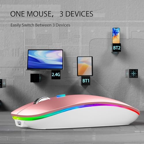 TENMOS Sleek LED Bluetooth Mouse – Ultra-Quiet Rechargeable Wireless Mouse with Type C Adapter for Laptops, Mac Books & i Pads – Bluetooth 5.1 & 2.4 GHz Universal Compatibility in Vibrant Blue – Perfect for Home, Office, and On-the-Go Productivity