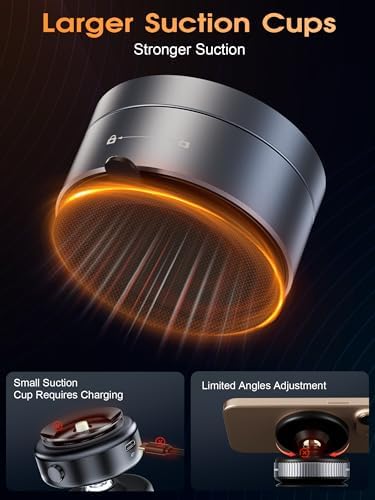 Upgraded Vacuum Magnetic Phone Holder for MagSafe,Double-Foldable Suction Cup Phone Mount,360° Rotatable Phone Mount for All Smartphones & All Car Models-Obsidian Black – Enhanced Compatibility and Speed