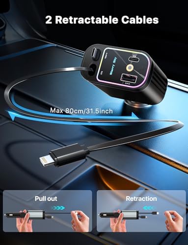 Celestial Power: 4-in-1 Starlight Retractable Car Charger with Fast Dual USB Ports – Compatible with i Phone 15/14/13 – Innovative Tangle-Free Charging Solution for Enhanced Portability and Style