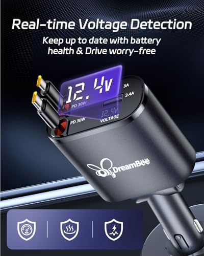 Ultimate 66 W Retractable Car Phone Charger – Fast Dual Type-C Charging Solution for i Phone 15/14, Samsung Galaxy S23+/S23/S22, i Pads – Tangle-Free Design for Efficient Multi-Device Power-Up in Cars and Trucks – Perfect Travel Accessory with Built-In Safety Features